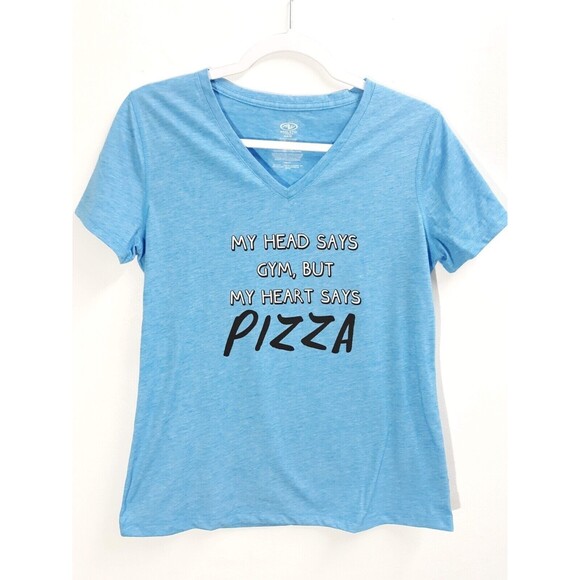 Athletic Works Short Sleeve V- Neck Active T-shirt Womens Size M 8-10 Blue - Picture 1 of 5